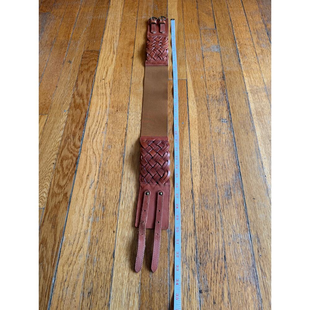 EXPRESS Wide Brown Woven Leather Waist Belt sz S/M - Picture 9 of 11